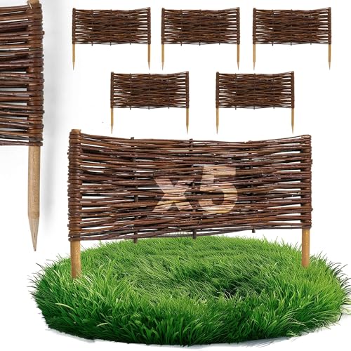 5 x BOGATECO Beeteinfassung aus Weide | 60 cm Lang & 20 cm Hoch | Holz-Zaun...