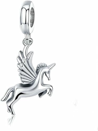 Abalorio de unicornio de plata de ley 925 para mascotas, abalorios de moda, pulsera y collar, Plata