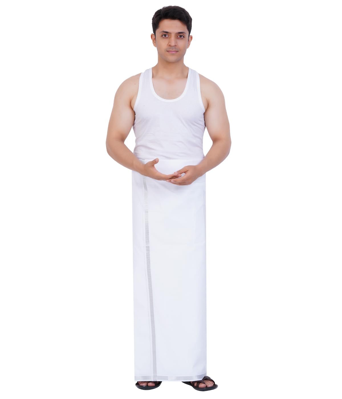geetham Silver Zari Border Cotton Dhoti 2meter-picture-24