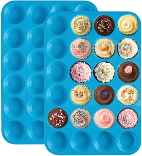 DERDOUT Silicone Muffin Pan Mini 24 Cups Cupcake Pan Nonstick BPA Free Silicone Baking Pan 1 Pack