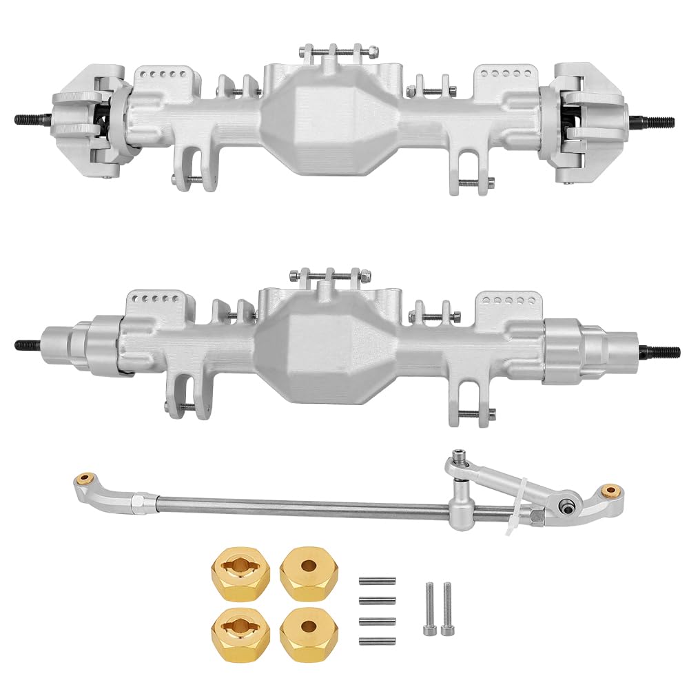 Pothyes Aluminum Complete Front Rear Axle with Steering Linkage for RC Car 1/8 Losi LMT Monster Truck Metal Upgrade Parts (Silver)