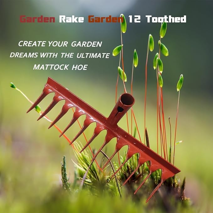 Leafypets Metal Head Without Handle 12-Teeth for losening Soil Gathering Leaf Leveling Land Agriculture Farming Gardening Tool for Quick Clean Lawn Garden Cultivator Tools Pack of 1. - Image 5 thumbnail