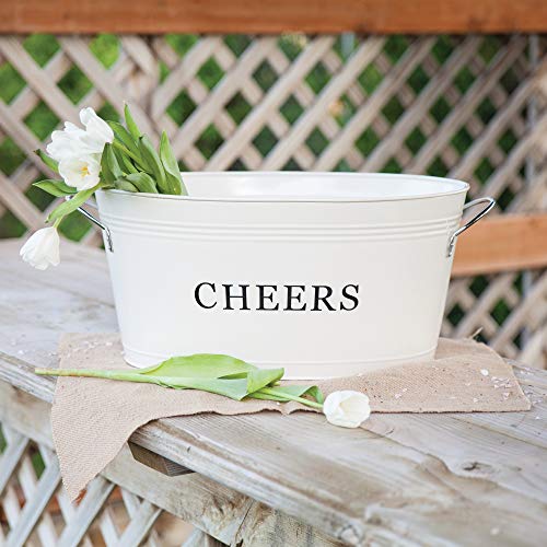 Twine Rustic Farmhouse Decor Ice Bucket & Galvanized Cheers Beverage Tub For Parties, 6.3 Gallons, Cream #TOP6