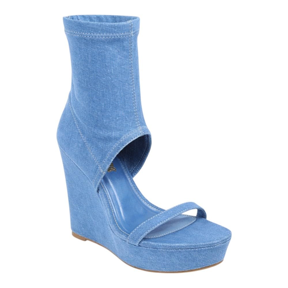 Liliana Womens Peep Open Toe Wedge Bootie Platform Wedge Heel Peep toe Boots, Black