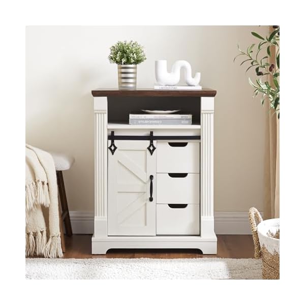 Bathroom floor cabinet farmhouse storage cabinet with sliding barn door small storage cabinet with drawer for bathroom kitchen living room rustic style cabinet antique white  urban country home decor