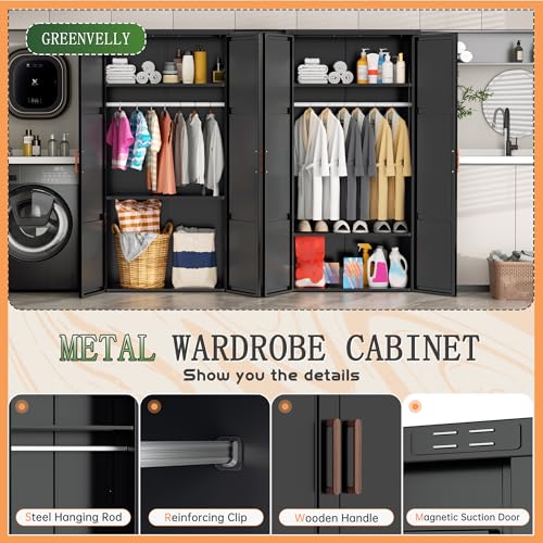 Greenvelly Metal Wardrobe Closet with Doors and Shelves,72" Black Armoire Wardrobe Closet for Hanging Clothes for Home,Bedroom,School,Employee,Gym(36" W x 18" D,Warm Style) - Image 6