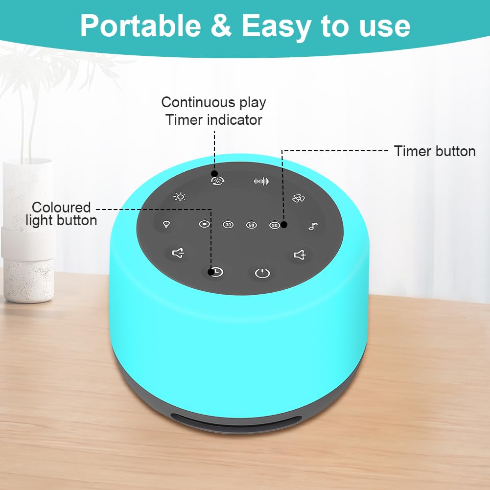 Machine à Bruit Blanc, Appareil De Sommeil Portable à Bruit Blanc, Veilleuse 7 Couleurs Et 24 Sons De Sommeil Apaisants, Machine De Sommeil Rechargeable Par Usb Avec 3 Fonctions De Minuterie