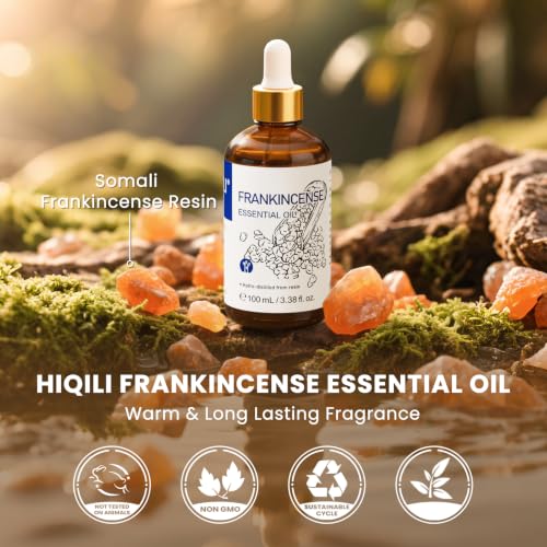 Image of HIQILI Frankincense Essential Oil for Skin Care, Muscle & Knee Massage | Diffuser for Aromatherapy, Mix with Face Cream to Boosts Face Texture, Creating a Peaceful Atmosphere - 100mL / 3.38 fl oz
