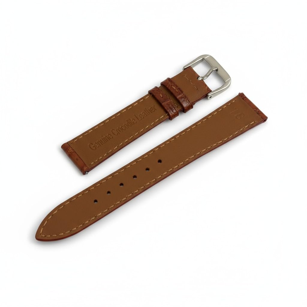De Santis Cinturino Orologio in Vera Pelle di Coccodrillo Marrone | Cuciture a Contrasto & Fibbia Acciaio Inox | Ricambio Lusso Made in Italy | Misure 16mm, 18mm, 20mm, 22mm