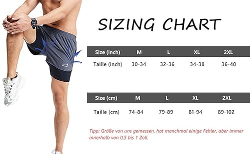 Foto von Herren Laufshorts 2 in 1 Shorts Gym Athletic Shorts Outdoor Marathon Workout Trainingsshorts Grau XL