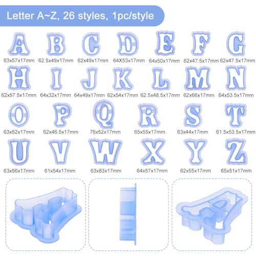 BENECREAT Alphabet Cookie Cutters 2.5 Inch/65mm Small Plastic Fondant Cutters Resin Blue Letter Shape Cookie Cutters for DIY Biscuit Baking Cake Tool Fondant s 26-Piece - Image 2