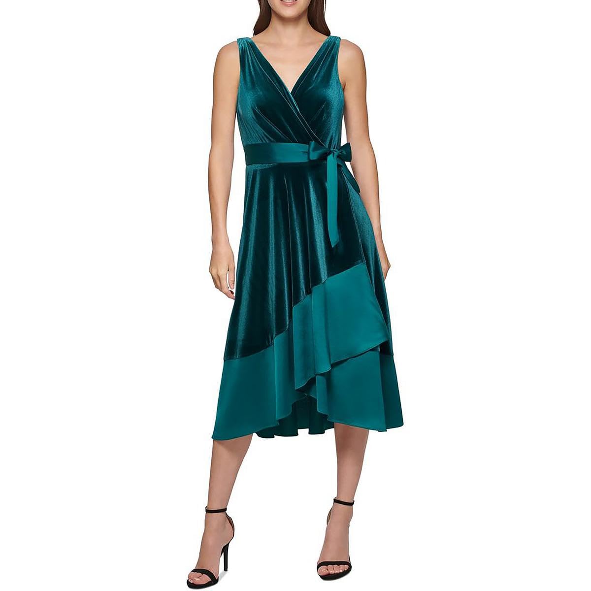 dkny green velvet dress Dkny Womens Velvet Midi Wrap Dress Green 2