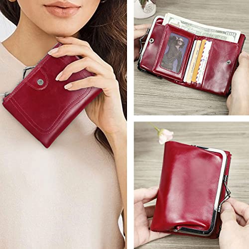 CONTACTS Womens Kiss Lock Wallet Leather Small Zipper Coin Purse Red Bifold Rfid Clasp Wallet Card Holder with Photo Window2