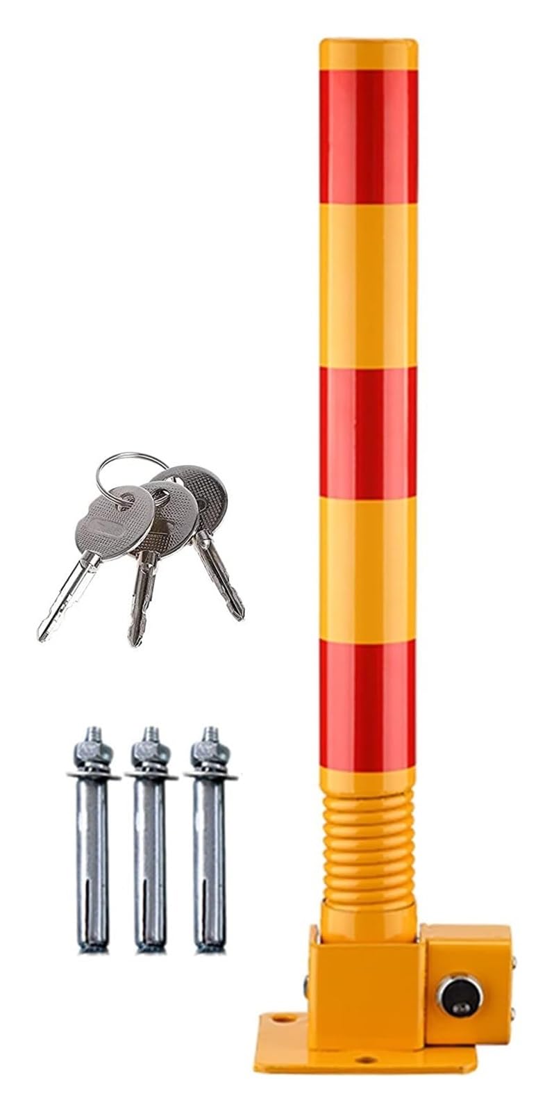 SaryEdge Parking Guardrails Car Parking Space Lock Bollard Lockable Folding Security Post With Flexible Spring Collision Avoidance Bollard Parking Post With Keys,Yellow-red,Yellow-red