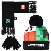 Minecraft Beanie Winter Accessories Set Boys Teens, 3pcs Hat Scarf Gloves | or 2pcs Gloves & Winter Hat, Warm Knit, Boys Gifts