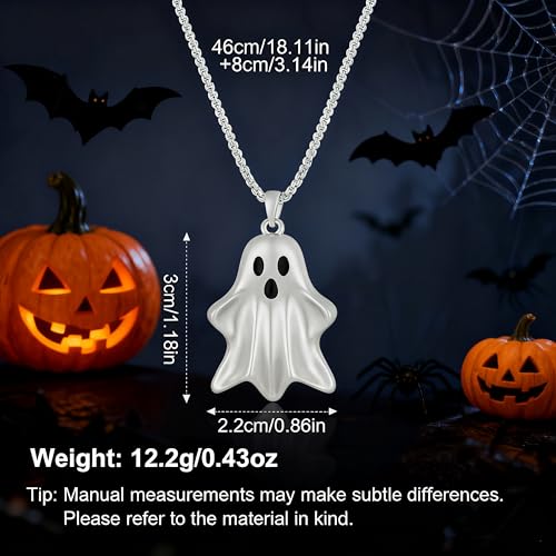 SHANTYSON Halloween Ghost Pendant Necklace Gold - Plated Spooky Charm Ghosts Necklace for Women with Box Chain (silver) - image 6