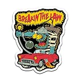 4' Breakin The Law Rat Rod Sticker Monster Fink Hot Rod Gasser Weirdo Horror Sticker, Waterproof Vinyl Sticker for Car, Auto, Water Bottles, Phone Case, or Laptop Decal