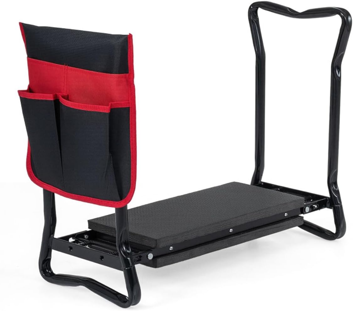 2-in-1 Folding Garden Kneeler and Stool with EVA Foam Padding, Detachable Tool Pouch, 330 lbs Capacity, Black
