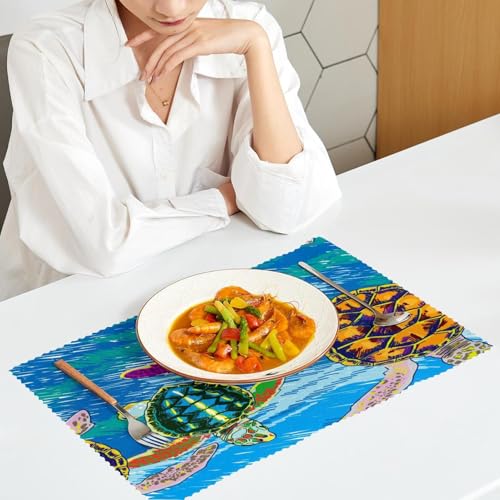 Set de table tortue aquarelle antidérapant grand format résistant 6 pcs - 7