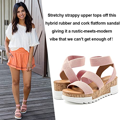 Image of Athlefit Women's Platform Wedge Sandals Summer Open Toe Elastic Ankle Strap Casual Flatform Sandals