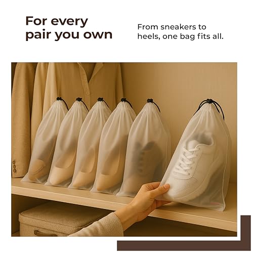 Image of Lifelong Shoe Bags for Travel, Drawstring Travel Shoe Bags for Packing, Dustproof Portable Travel Shoe Storage Bag for Men and Women, Clear, Large, Pack of 6