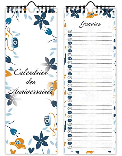 Calendrier Perpetuel Anniversaire Mural Francais pour Famille, Bureau, Enfant (Blue)