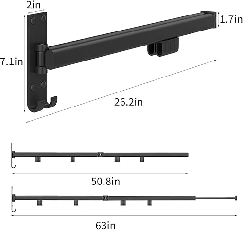 Miniatura 7 de Colgador de ropa de pared para ahorrar espacio estante de secado de ropa plegable retráctil con barra de toalla diseño de fácil instalación balcón