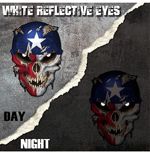 Image of Texas State Flag Star Skull Decal with Reflective Eyes- Premium Skull Stickers for Trucks and Cars - Peel and Stick Safe for Vehicle Paint Vinyl for Motorcycle rv Boat Graphic