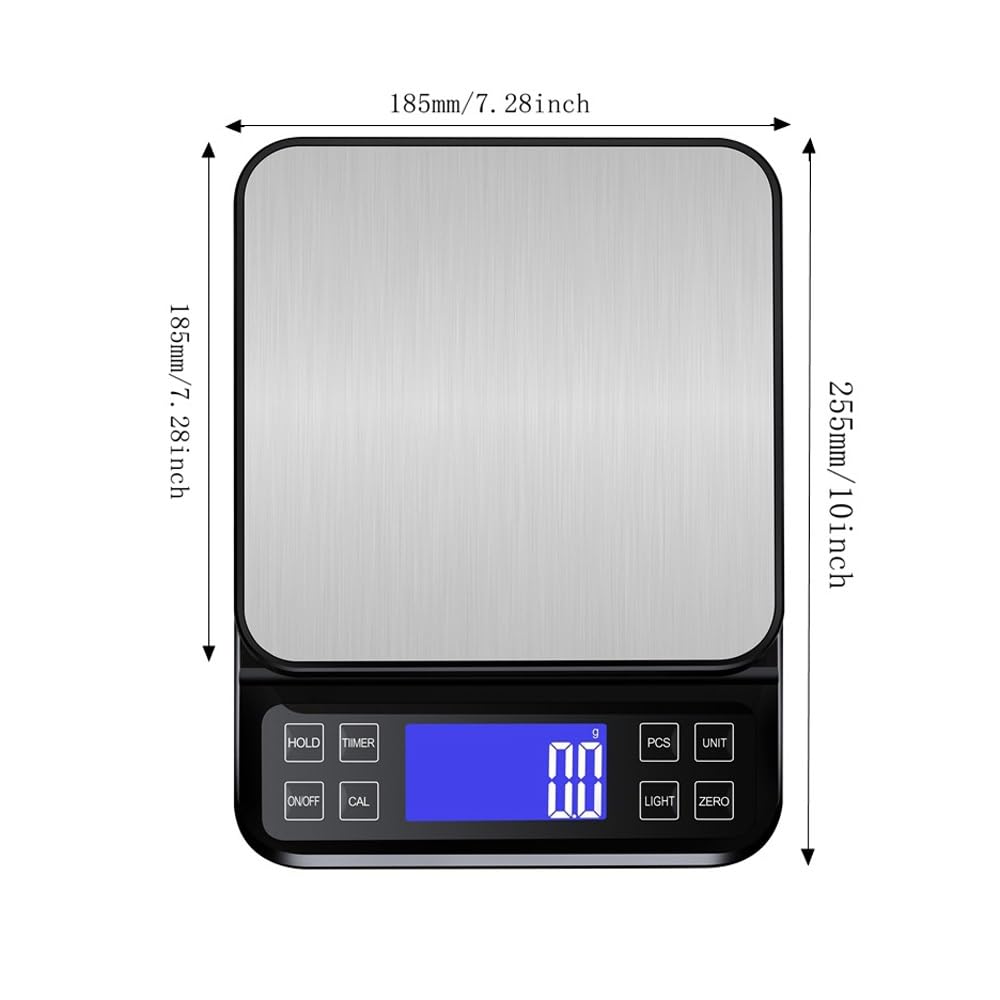 Báscula for Alimentos, báscula Digital de Cocina, Acero Inoxidable, Peso en Gramos, onzas, mililitros y Libras, Ideal for Preparar Comidas, cocinar y Hornear(5kg/0.1g)