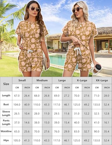 Image of LOMON Womens Fashion 2 Piece Outfits Sweatsuits 2026 Summer Short Sleeve Loungewear Tracksuit Round Neck Lounge Shorts Sets