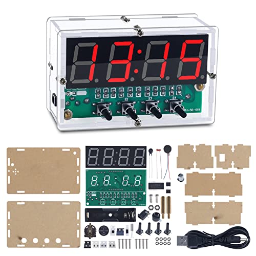 MiOYOOW 4Digit Rechargeable DIY Digital Clock Kit, SMD SMT Electronics Soldering Practice Kit