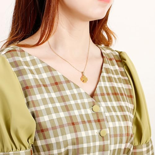 14K Yellow Gold Clover Necklace, Lucky Clover Necklace, Simple Four Leaf Leaves Clover Pendant Necklaces, Lover3