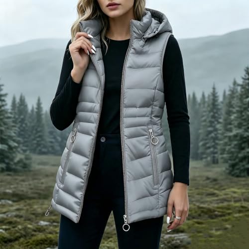 Women's Long Puffer Vest Hooded Stand Collar Zip Up Winter Quilted Jacket - image 5
