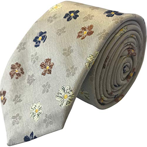 Cravate 100% soie motif floral crème pour costume de mariage élégant