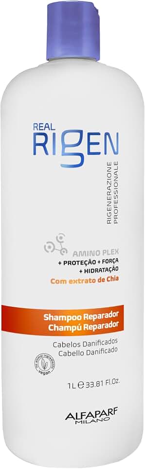 Alfaparf Milano, Real Rigen Shampoo Profissional Reparador, cuidado intensivo que protege e reconstrói os cabelos danificados 1L
