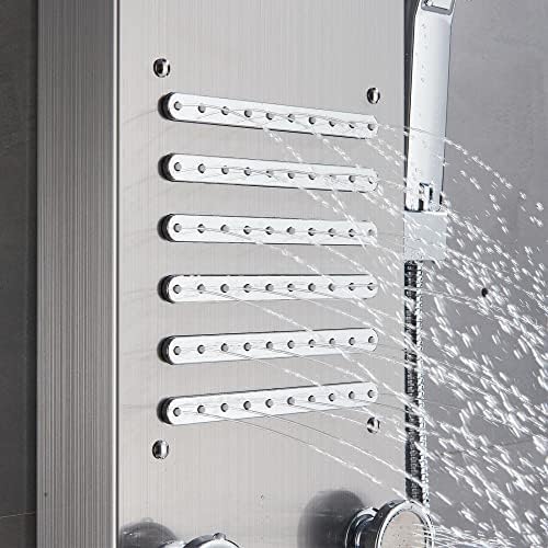 Columna de ducha con panel de lluvia LED en acabado níquel cepillado, sistema de masaje con chorros para cuerpo miniatura 7