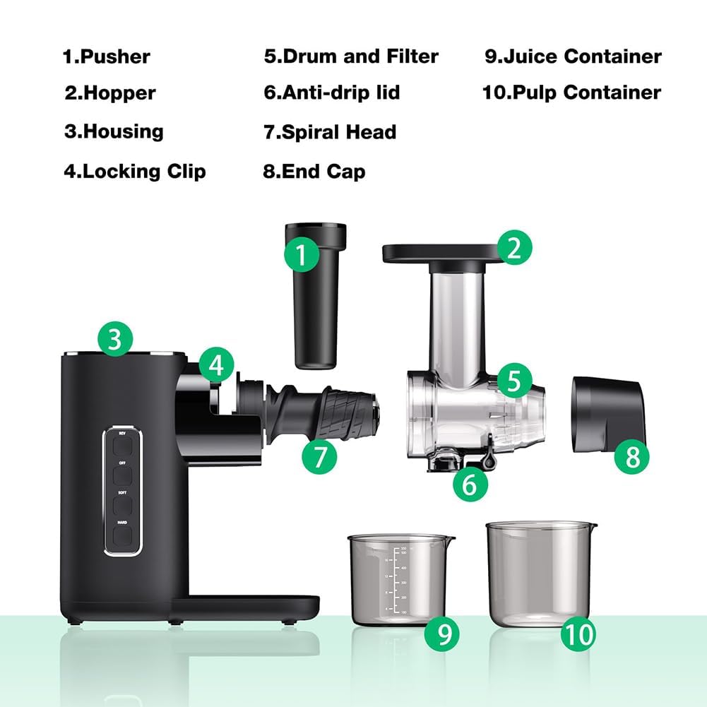 Macchine per spremitura - Estrattore di succo a masticazione lenta - Estrattore di succo centrifugo a freddo - Estrattore di succo con separazione della vinaccia con funzione inversa - Senza BPA - E