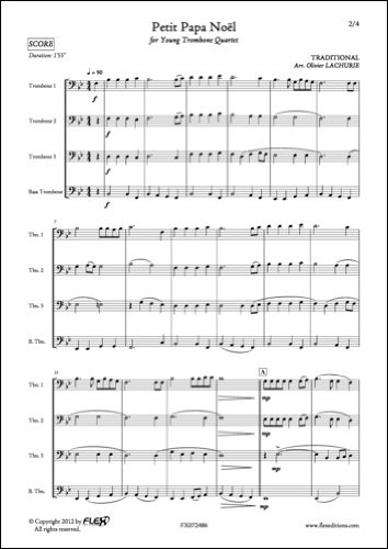 PARTITION CLASSIQUE - Petit Papa Noël - TRADITIONNEL - Quatuor de Trombones