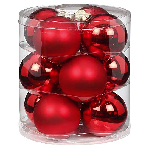 MAGIC Weihnachtskugeln Glas 8cm 12 STK. Christbaumkugeln Farbe: Rot Glanz/matt