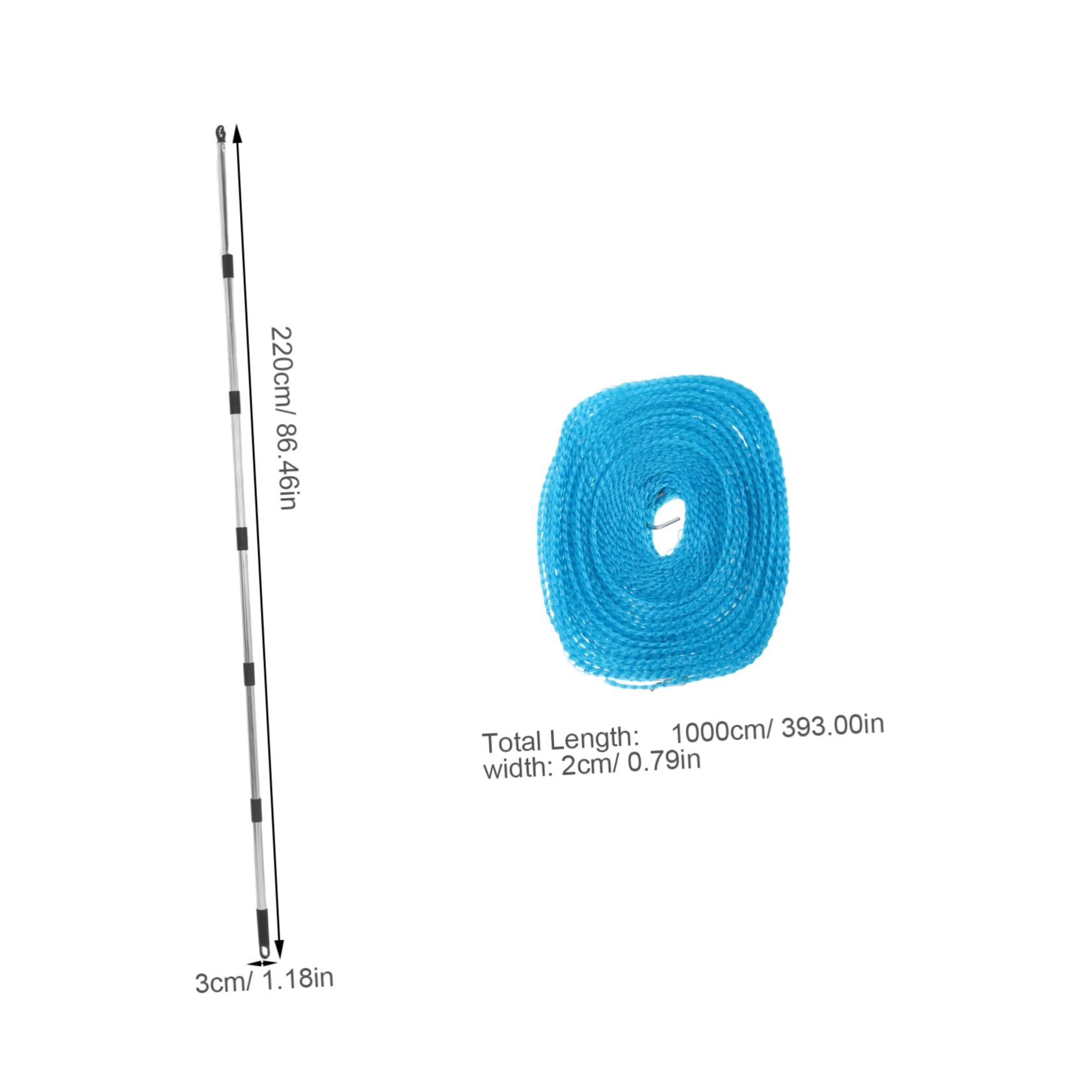 Stendibiancheria da Esterno con Ganci e Mollette, Supporto Staccabile 2,2m in Acciaio e Nylon, Altezza Regolabile per Uso Interno e Giardini