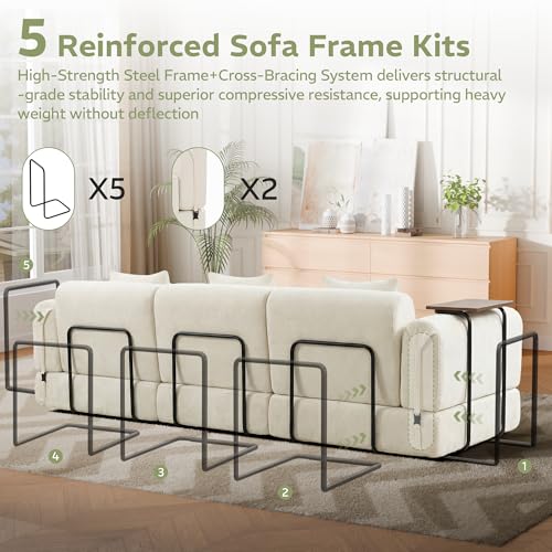 Image of 100 inch Convertible Sofa Bed, 5-in-1 Modular Sectional Cloud Couch with Fixed-Shape Frame & Storage Pocket, No Assembly Required Boneless Sleeper Sofa for Living Room, Chenille Beige
