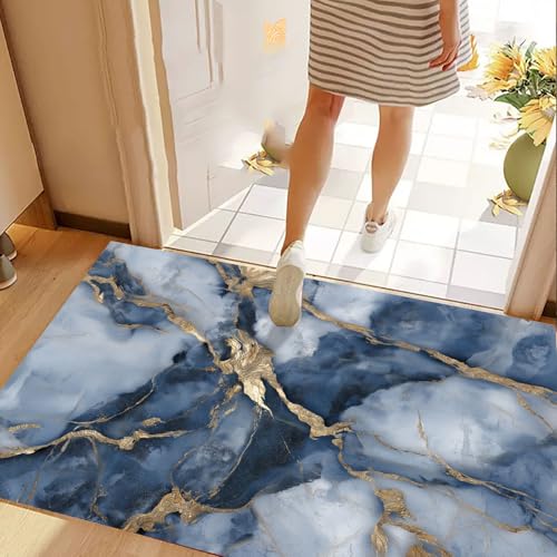 Tapis de Porte Rectangulaire Neige Glacée Bleu Gris 50x80 cm - 5