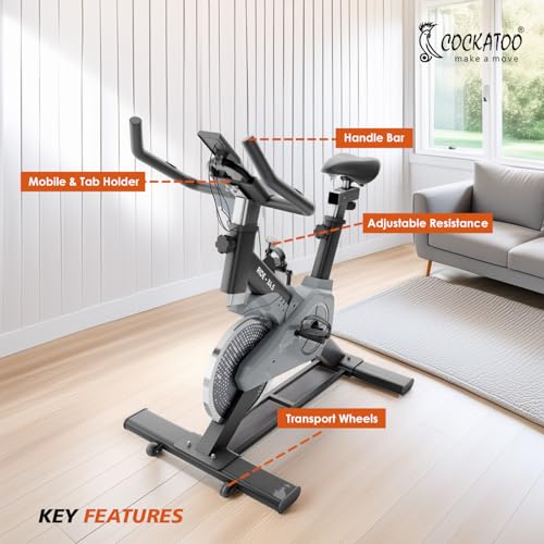 Image of Cockatoo Ride-X-4.5 Spin Bike|Fully enclosed flywheel-4.5 Kg|Exercise Cycle For Home With Adjustable Resistance & Gym Cycle For Home Workout|Max Weight Capacity: 100 kg(Black-Grey)