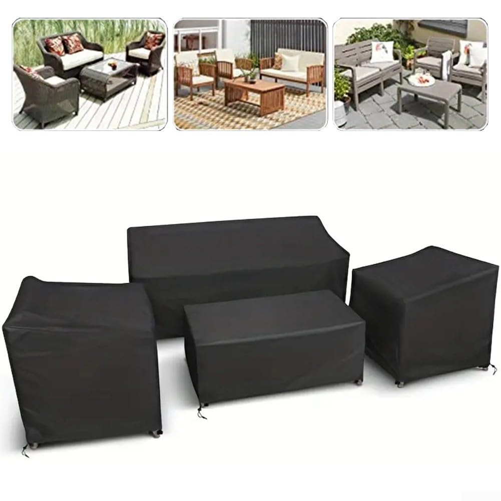 Lot de 4 housses de meubles d'extérieur en tissu Oxford 210D imperméable à l'eau et à la poussière avec cordons de serrage réglables et sangles de fermeture à clic