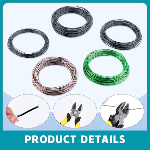 5 rollos de alambre para bonsái de aluminio anodizado con cortador miniatura 3
