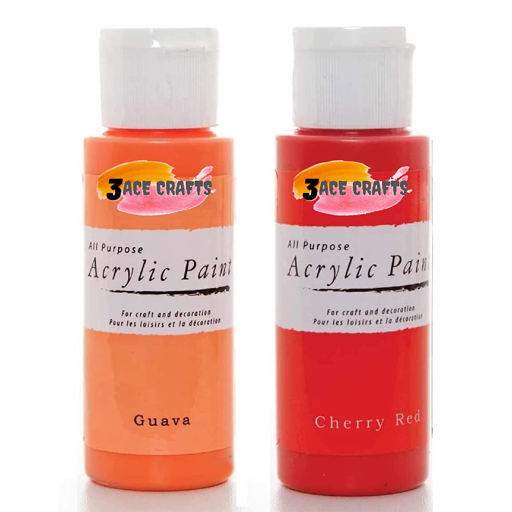 3 Ace Crafts Pack of 2 - Guava & Cherry Red - Acrylic Paint 59ml - Decoration Kids, Garden Furniture Ornaments, Outdoor Paints, Air Drying, Modelling Clay, Plastic, Board & Paper