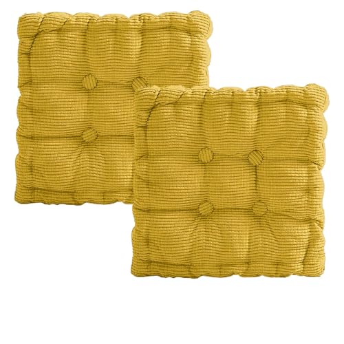 bechoanigel Juego de 2 Cojines para Sillas, 40 x 40 cm Cojines Sillas Gruesos, Cojin Silla para Exterior e Interior, para Sillas de Jardín, Cocina, Balcón, Comedor (Amarillo, Cuadrado)