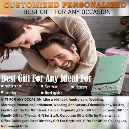 Image of Engraved Your Name Customized On Vertical Card Holder -Luxurious Unisex Design-RFID Blocking Stainless Steel 1 x 10 x 6 cm for Credit|Debit|ATM|Business Visiting Corporate Gift (Green-lit)