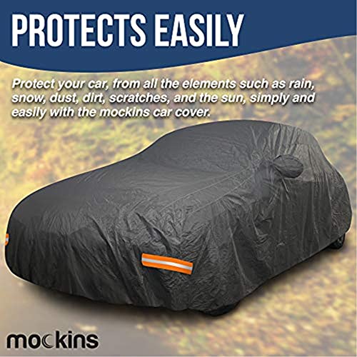 Mockins 190’’X75’’X60’’ Heavy Duty Car Cover Waterproof All Weather |Extra Thick Waterproof Car Cover For Snow,Rain |250G Pvc Cotton Lined Car Covers For Automobiles + Reflective Strips, Mirror Cover #TOP1