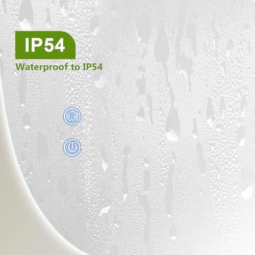 CROWNSHOP Bathroom Mirror with LED Lights (60X45cm) - Smart Wall Mounted Asymmetrical LED Bathroom Mirror with Anti-Fog & 3 Colour Temperatures | Dimmable Touch Control | IP54 Waterproof - Cosy Home Interiors CROWNSHOP Bathroom Mirror with LED Lights (60X45cm) - Smart Wall Mounted Asymmetrical LED Bathroom Mirror with Anti-Fog & 3 Colour Temperatures | Dimmable Touch Control | IP54 Waterproof - Image 6